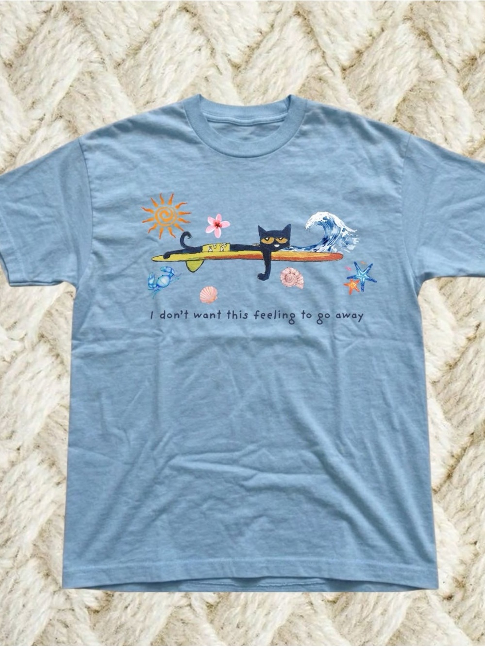 Gildan Light Blue Surf Cat Graphic Tee